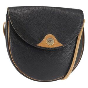 Authentic Christian Dior Shoulder Bag Leather Black Gold